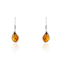 Boucles D'Oreilles Argent Pendantes Ambre