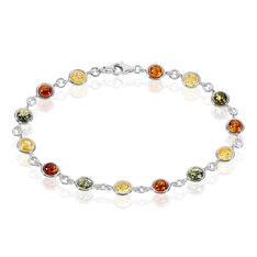Bracelet Argent Pastilles Ambres Multicolores