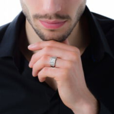 Chevaliere Argent Rhodie Carree Ciselee