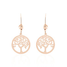 Boucles D'Oreilles Argent Rose Pendante Arbre De Vie