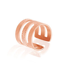 Bague Acier Rose 3 Rangs Ajoures Stries