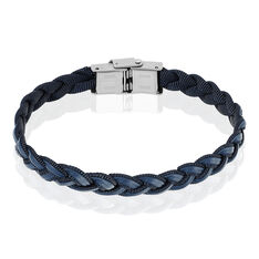Bracelet Acier Cuir Bleu Tresse