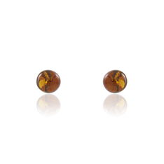 Boucles D'Oreilles Argent Puces Ambre Ronde