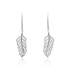 Boucles D'Oreilles Argent Rhodie Pendante Feuille
