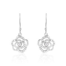 Boucles D'Oreilles Argent Rhodie Ashley  Fleur Oxyde