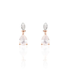 Boucles D'Oreilles Or Rose Quartz Rose