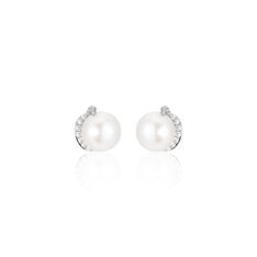 Boucles D'Oreilles Lucinda Or Blanc Puces Perles - Clous d'oreilles Femme | Marc Orian