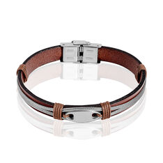 Bracelet Acier Cuir Cable Motif Ovale