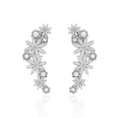 Bijoux D'Oreilles Argent Rhodie Fleura Dentelle Oxyde