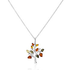 Collier Argent Arbre Ambre