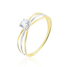 Bague Solitaire Or Bicolore Et Oxydes