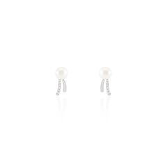 Boucles D'Oreilles  Or Blanc Et Perles