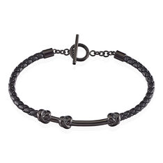 Bracelet Acier Noir Emilien Cuir Noeud