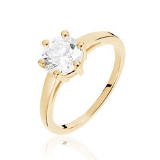 Bague Plaque Or Jaune Solitaire Oxyde