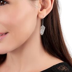 Boucles D'Oreilles Argent Rhodie Pendante Feuille