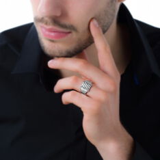 Chevaliere Argent Rhodie Rectangulaire Ciselee