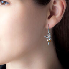 Boucles D'Oreilles Argent Ambre Pendantes Fee