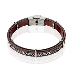 Bracelet Acier Cuir Chaine