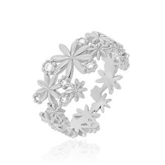Bague Argent Rhodie Fleura Dentelle Oxyde