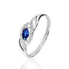 Bague Effet Croise Or Blanc Saphir Bleu