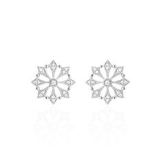 Boucles D'Oreilles Or Blanc Vickya Puces Cercles Et Losanges Diamants