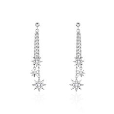 Boucles D'Oreilles Argent Rhodie Sati Pendante Etoile Oxyde