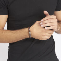 Bracelet Acier Cuir Cable Motif Ovale