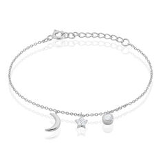 Bracelet Argent Rhodie Lune + Etoile Oxyde