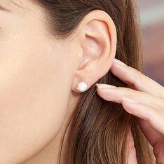 Boucles D'Oreilles Lucinda Or Blanc Puces Perles - Clous d'oreilles Femme | Marc Orian