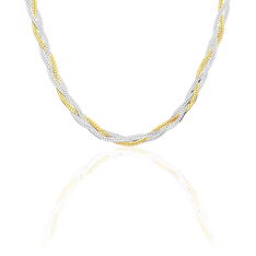 Collier Argent Bicolore Maille Tresse