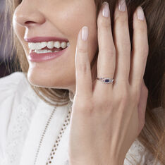 Bague Effet Croise Or Blanc Saphir Bleu