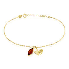 Bracelet Argent Dore Pampilles Ginkgo Ambre