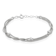 Bracelet Argent Rhodie Sabbah Triple Chaine Popcorn Et Boule