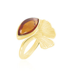 Bague Argent Dore Ginkgo Ambre