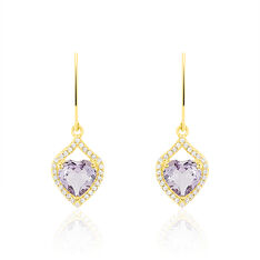 Boucles D'Oreilles Or Amethyste Oxydes De Zirconium