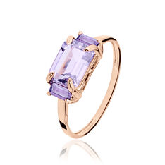 Bague Or Rose Rectangle Amethyste