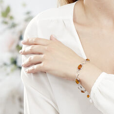 Bracelet Argent Ambre Miel Ovales