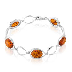 Bracelet Argent Ambre Miel Ovales