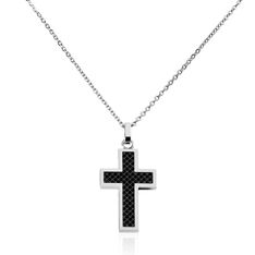Collier Acier Croix Carbone Quadrille