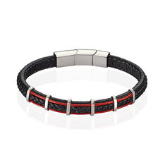 Bracelet Jourdan Acier Cuir Noir Rouge