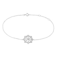 Bracelet Or Blanc Vickya Cercle Ajoure Et Losanges Diamants 43cm