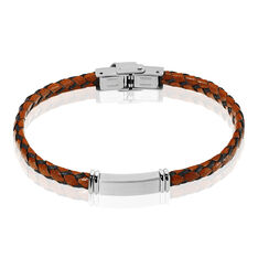 Bracelet Franck Acier Plaque Cuir Marron