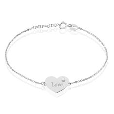 Bracelet Argent Rhodie Love C?Ur Oxyde