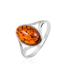 Bague Argent Ambre Cognac Ovale