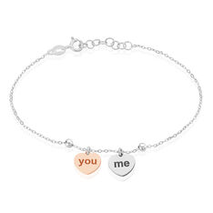 Bracelet Argent Bicolore Rhodie Rose Double Coeur