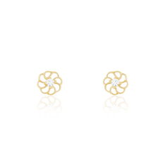 Boucles D'Oreilles Or Jaune Fleur Oxyde