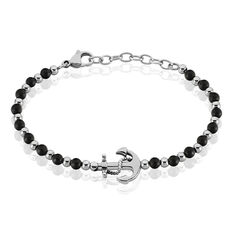 Bracelet Acier Ancre Multi Boules Onyx