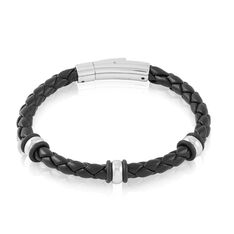 Bracelet Acier Cuir Tresse 3 Cylindres