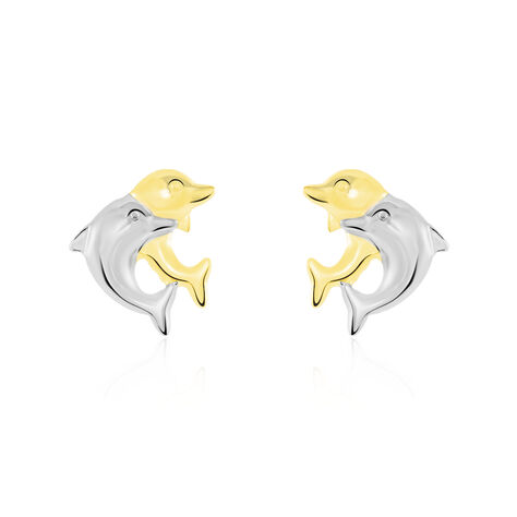 Boucles D'oreilles Puces Fulvie Double Dauphins Or Bicolore - Clous d'oreilles Femme | Marc Orian