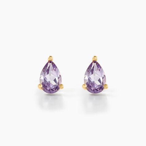 Boucles D'oreilles Puces Goutte Or Jaune Am&eacute;thyste - Puces Femme | Marc Orian